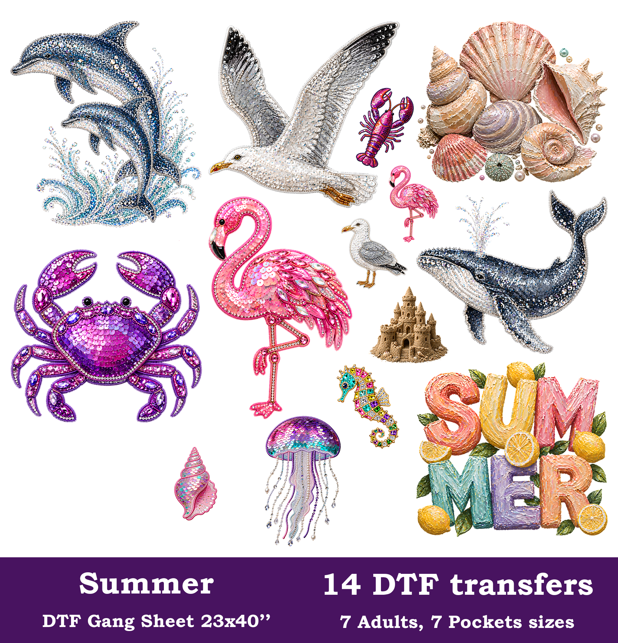 Summer DTF Gang Sheet, 23x40 in. Heat transfers
