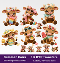 Summer Cows DTF Gang Sheet, 23x40 in. Cute Heat transfers