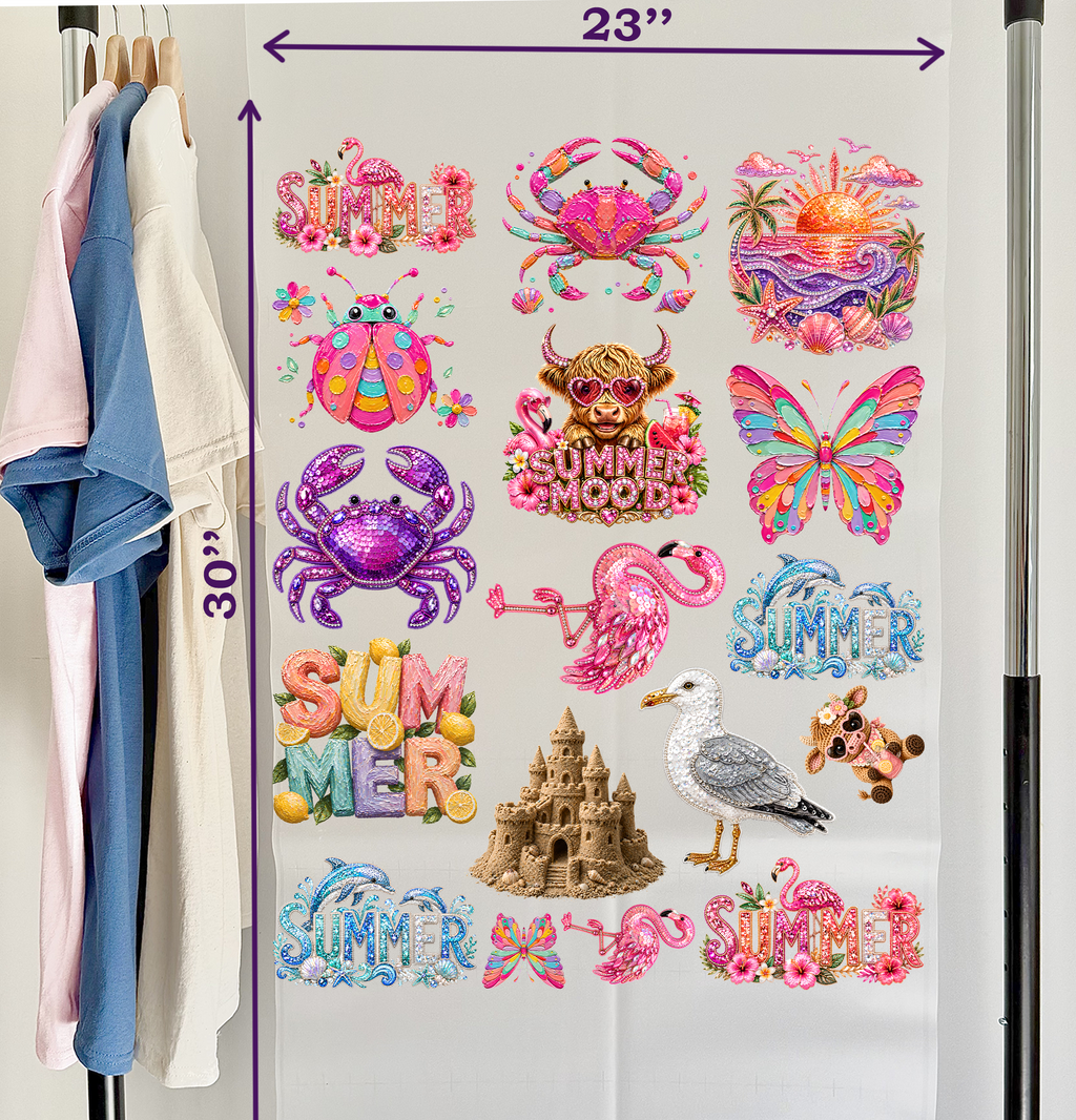 Summer DTF Gang Sheet for Kids, 23x30 in. Cute Heat transfers