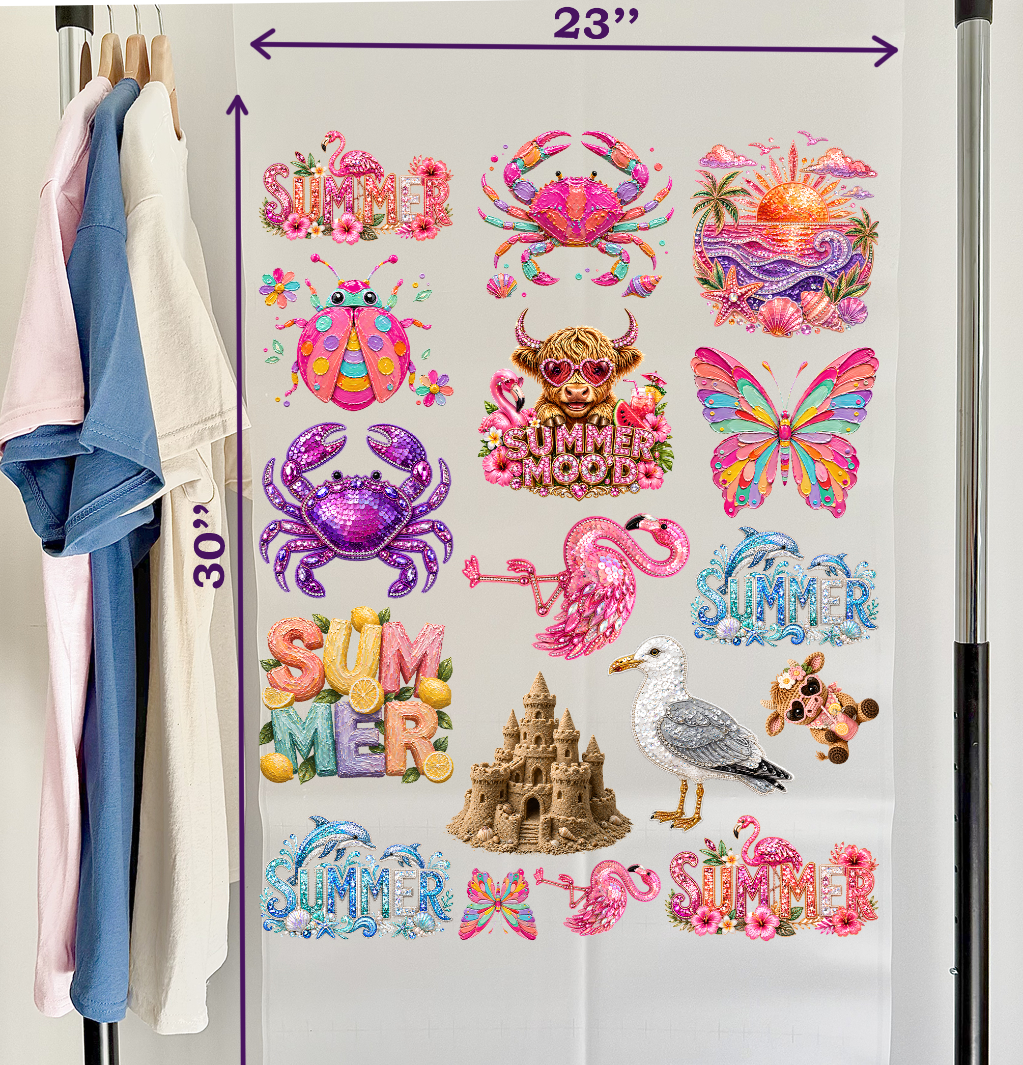 Summer DTF Gang Sheet for Kids, 23x30 in. Cute Heat transfers