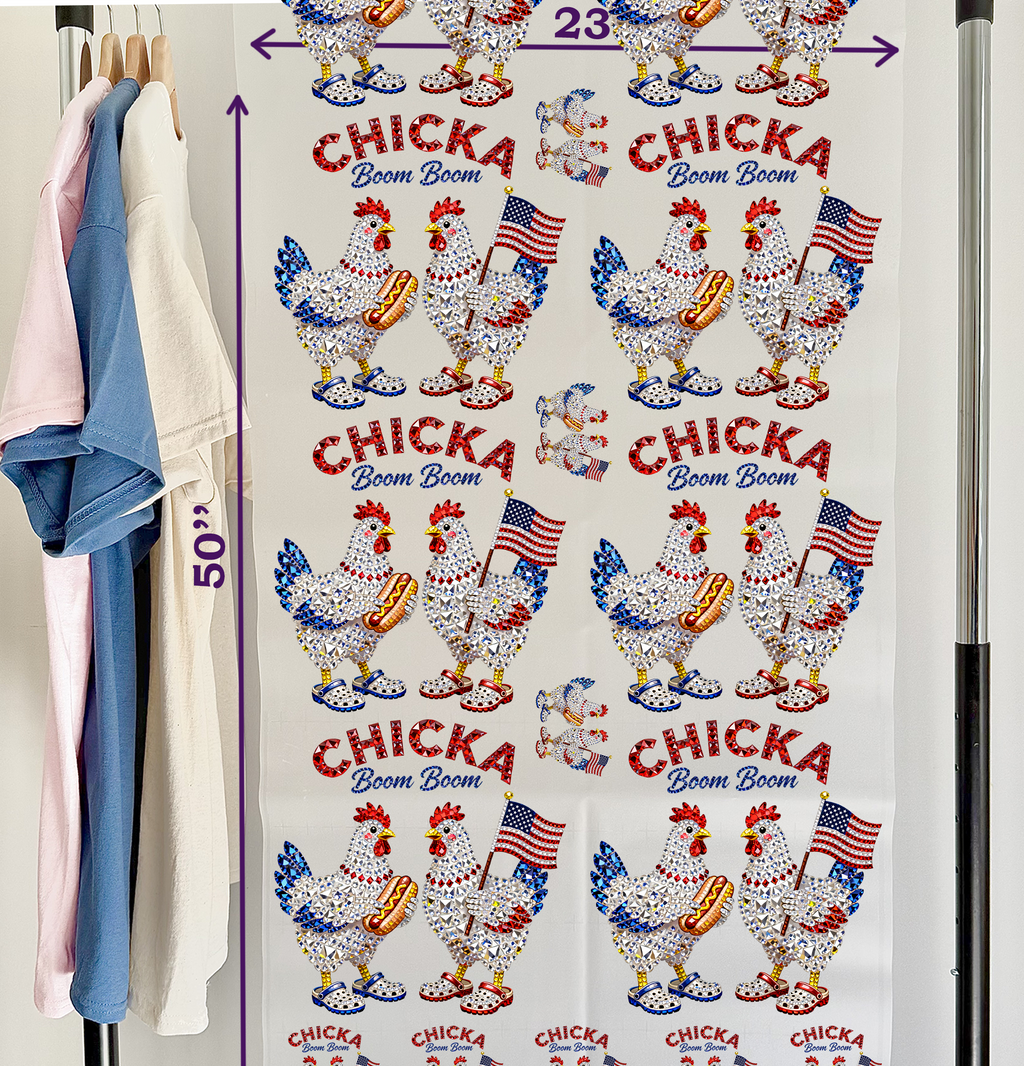American Chicka Boom Boom DTF Gang Sheet, 23x50 in. 4th of July Heat transfers