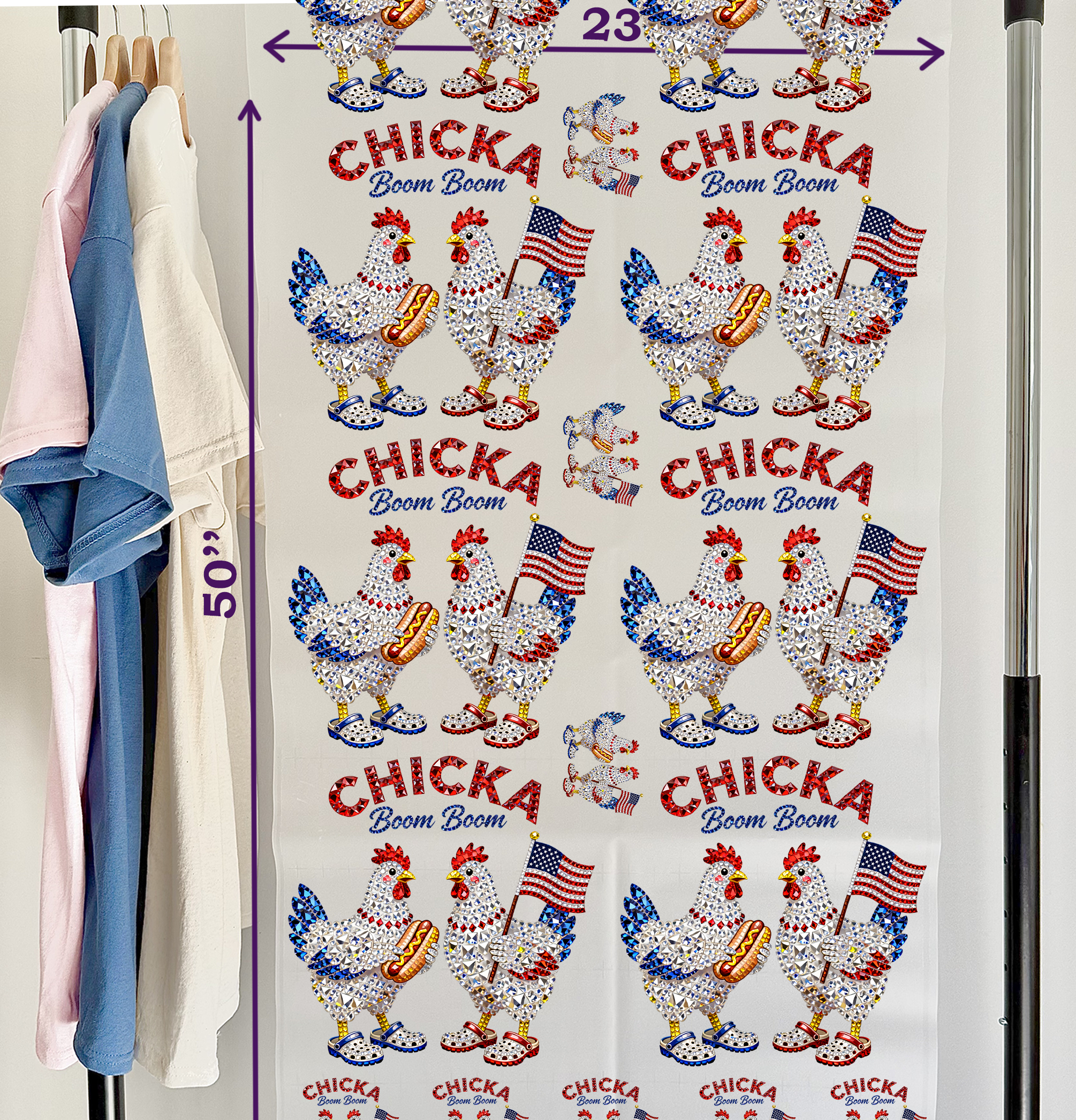 American Chicka Boom Boom DTF Gang Sheet, 23x50 in. 4th of July Heat transfers