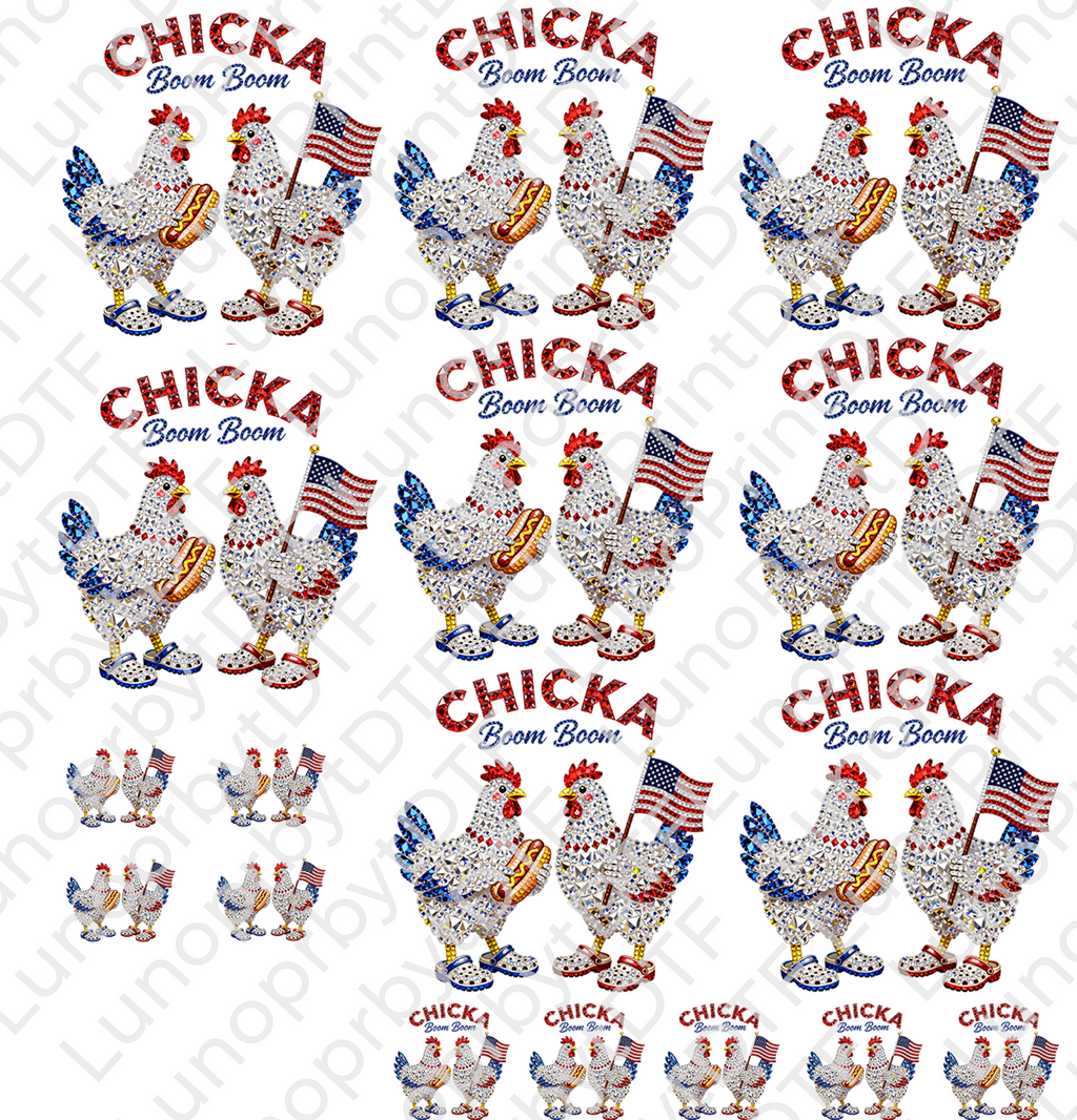 American Chicka Boom Boom DTF Gang Sheet, 23x50 in. 4th of July Heat transfers
