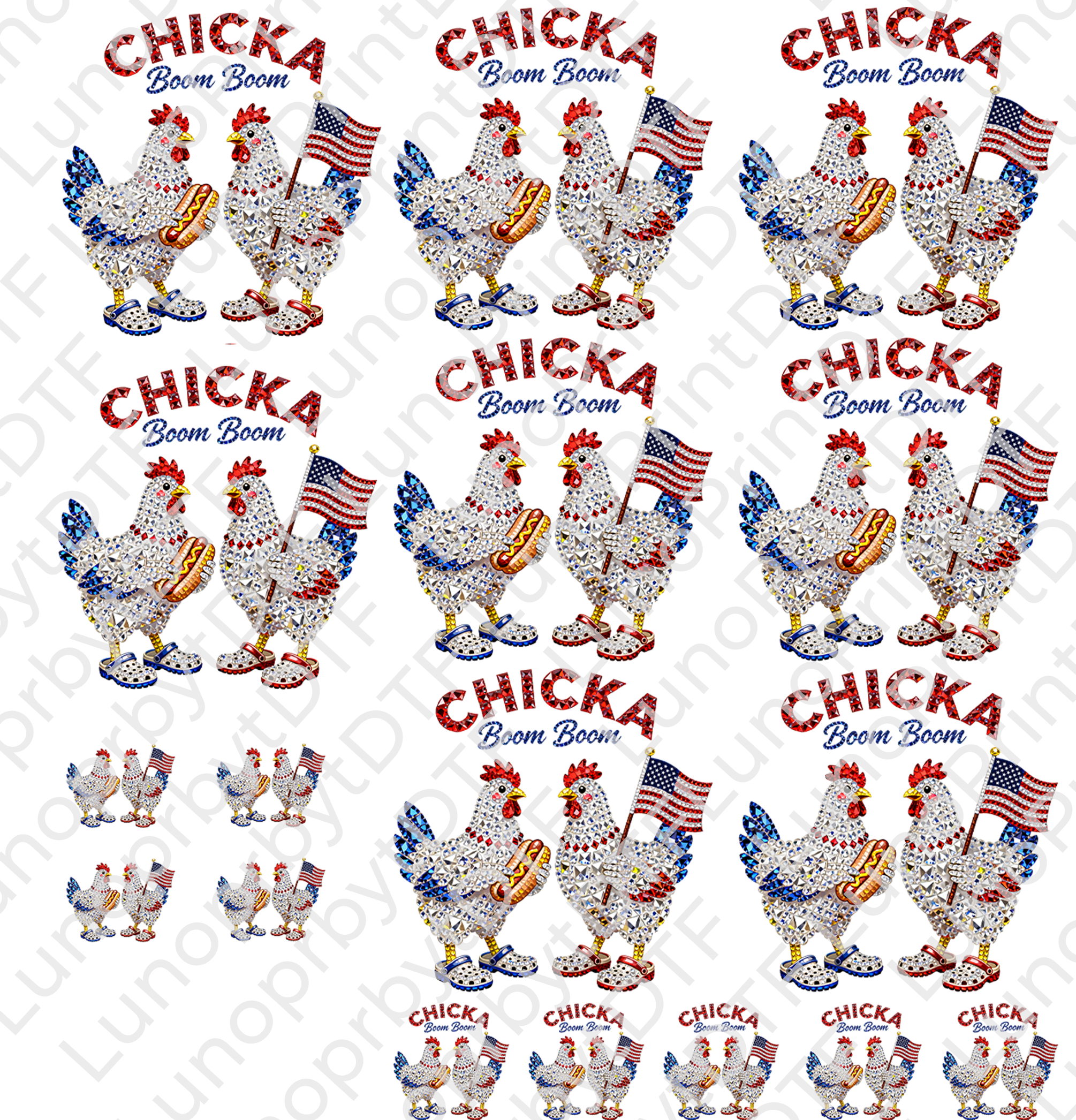 American Chicka Boom Boom DTF Gang Sheet, 23x50 in. 4th of July Heat transfers