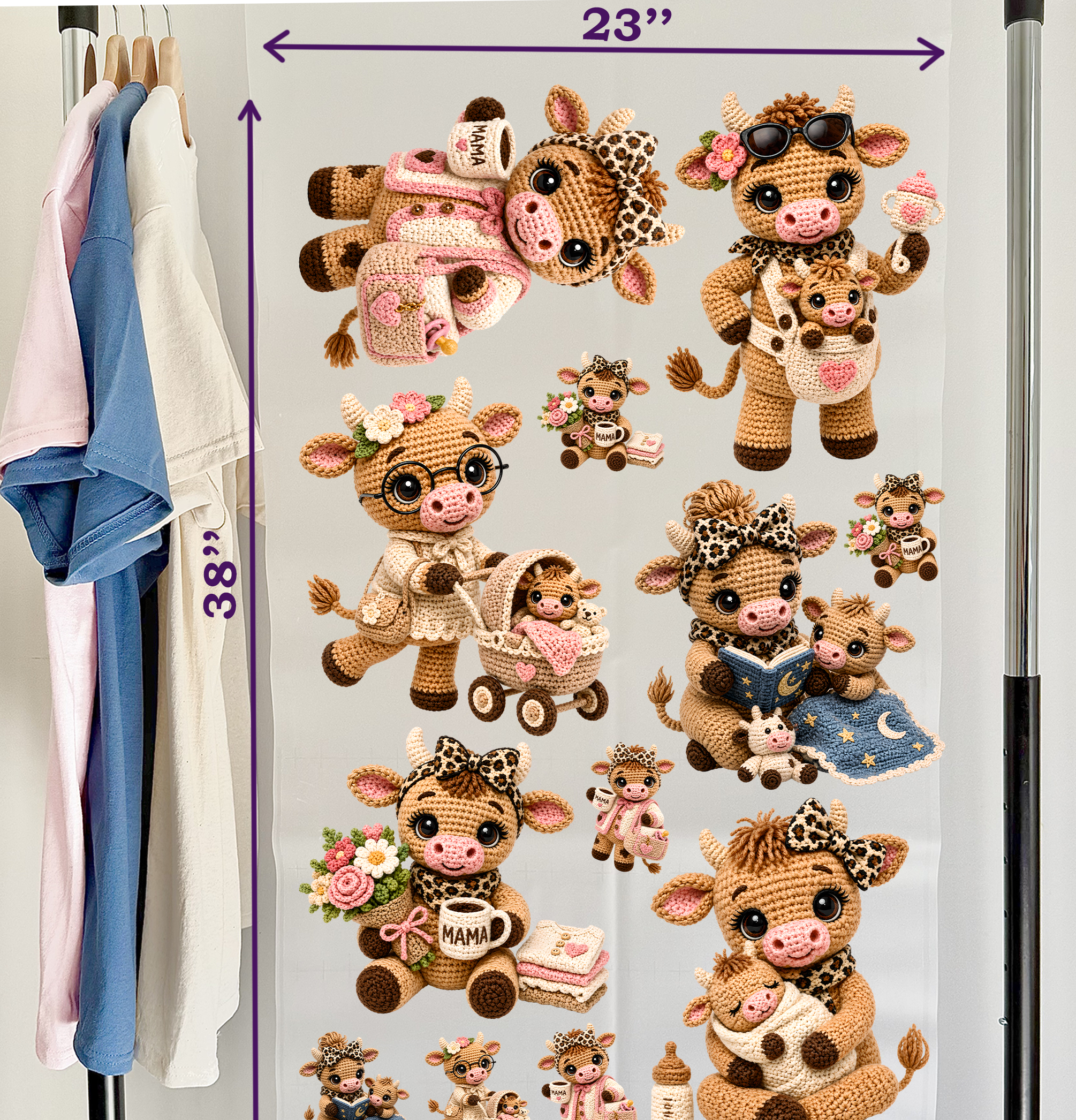 Mama Cows DTF Gang Sheet, 23x38 in. Mothers Day Heat transfers