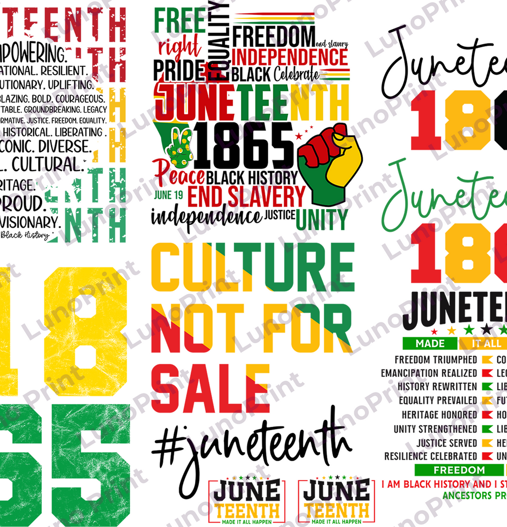 Juneteenth DTF Gang Sheet, 23x40 in. Ready-to-press Heat transfers