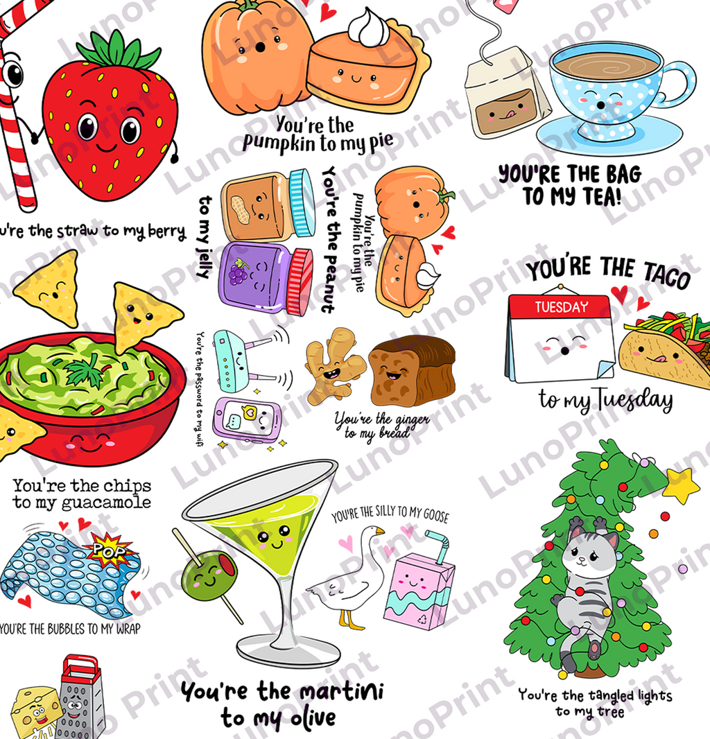 Perfect Pairs DTF Gang Sheet, 23x50 in. Cute & Funny Heat transfers