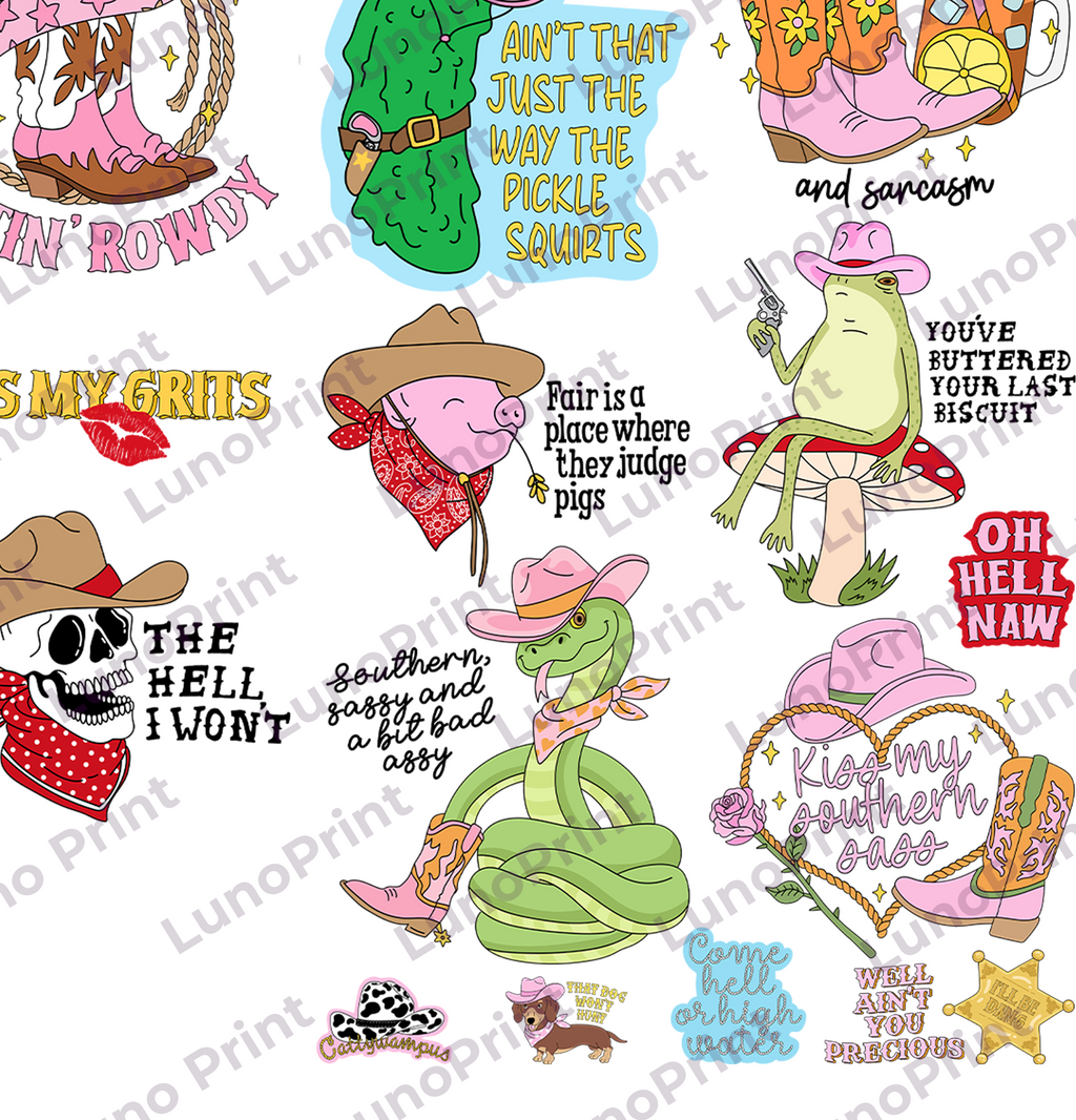 SOUTHERN SASSY DTF Gang Sheet, 23x50 in. Funny Heat transfers