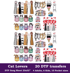 Cats Lover DTF Gang Sheet, 23x32 in. Ready to Press Heat transfers
