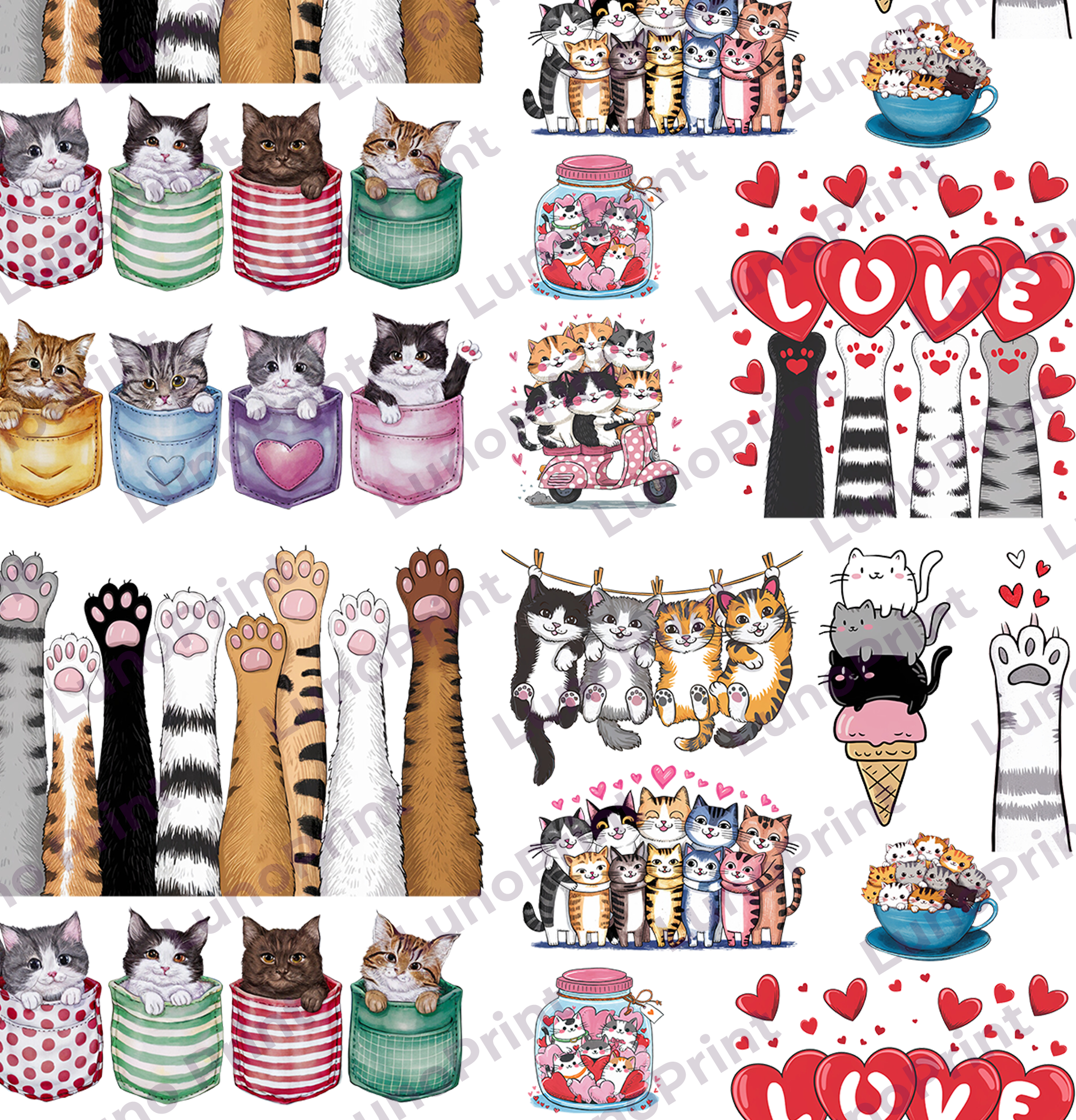 Cats Lover DTF Gang Sheet, 23x32 in. Ready to Press Heat transfers