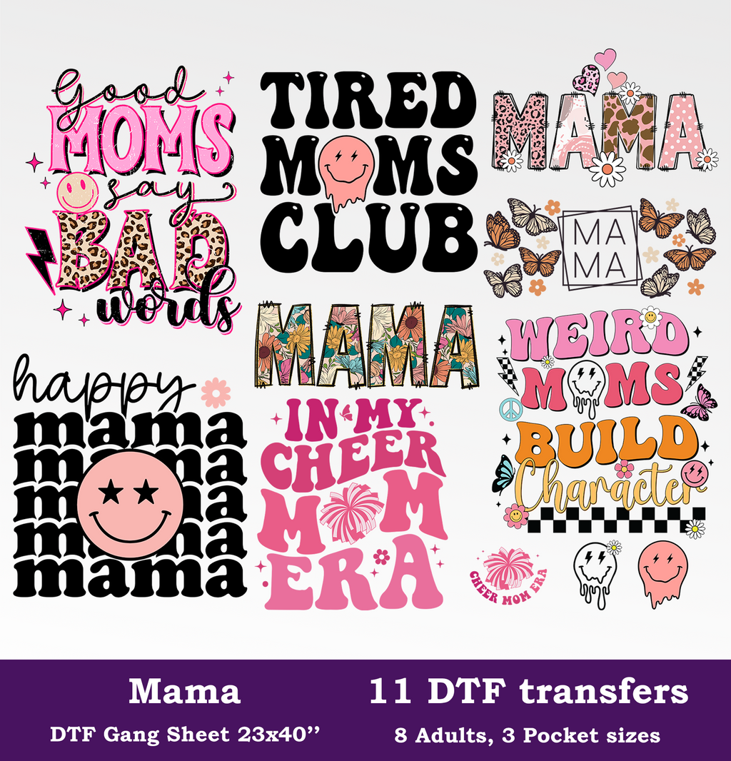 Mama DTF Gang Sheet, 23x40 in. Ready-to-press Heat transfers