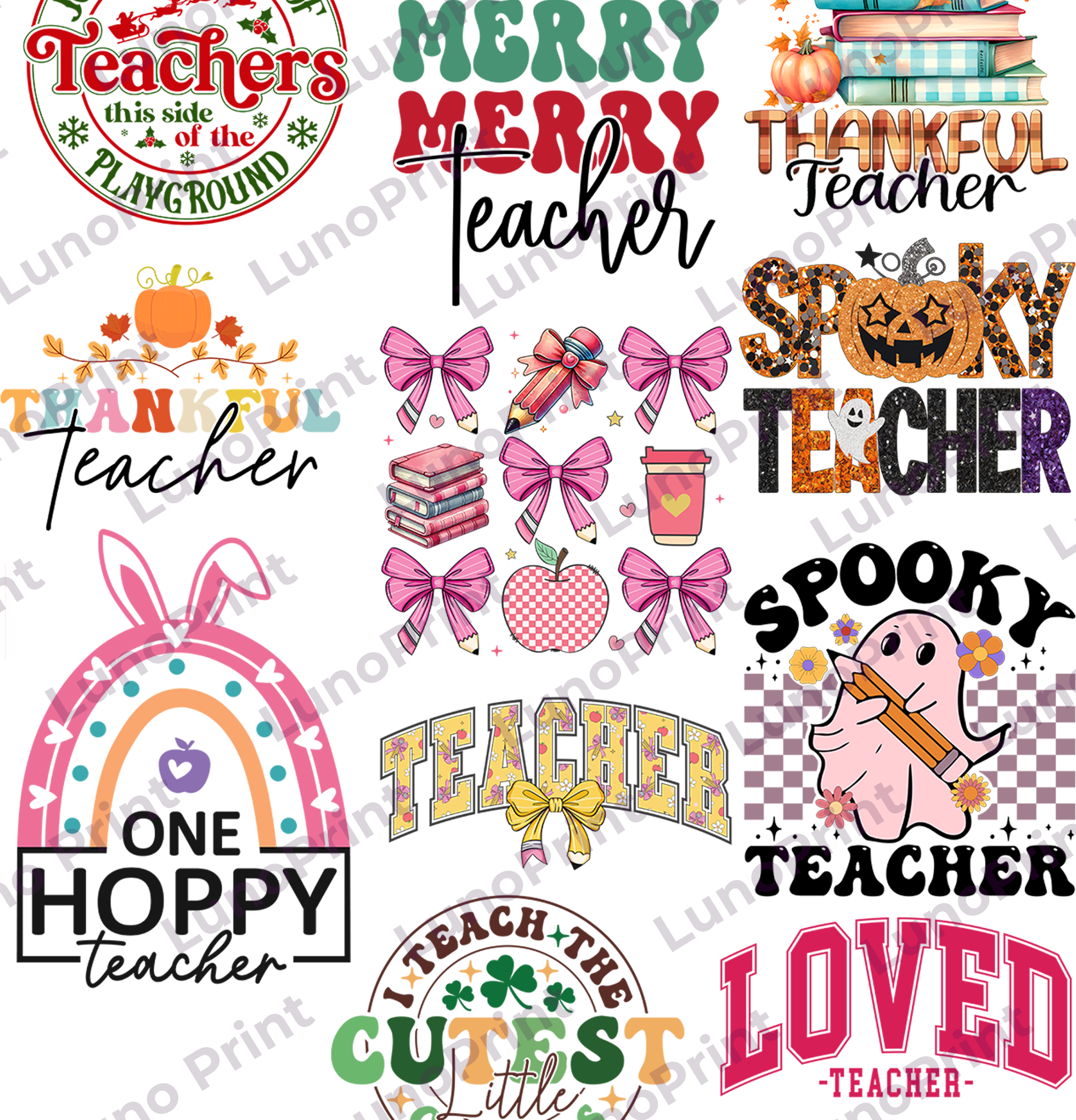 Teacher DTF Gang Sheet, 23x60 in. Ready to Press Heat transfers