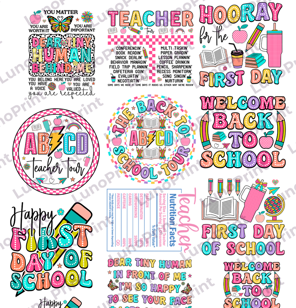 Teacher DTF Gang Sheet, 23x60 in. Ready to Press Heat transfers