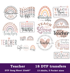 Teacher DTF Gang Sheet, 23x60 in. Ready to Press Heat transfers