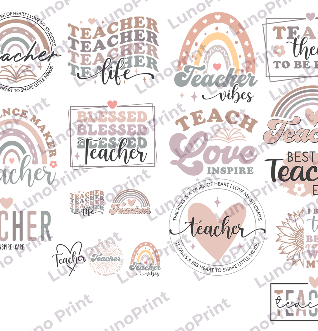 Teacher DTF Gang Sheet, 23x60 in. Ready to Press Heat transfers