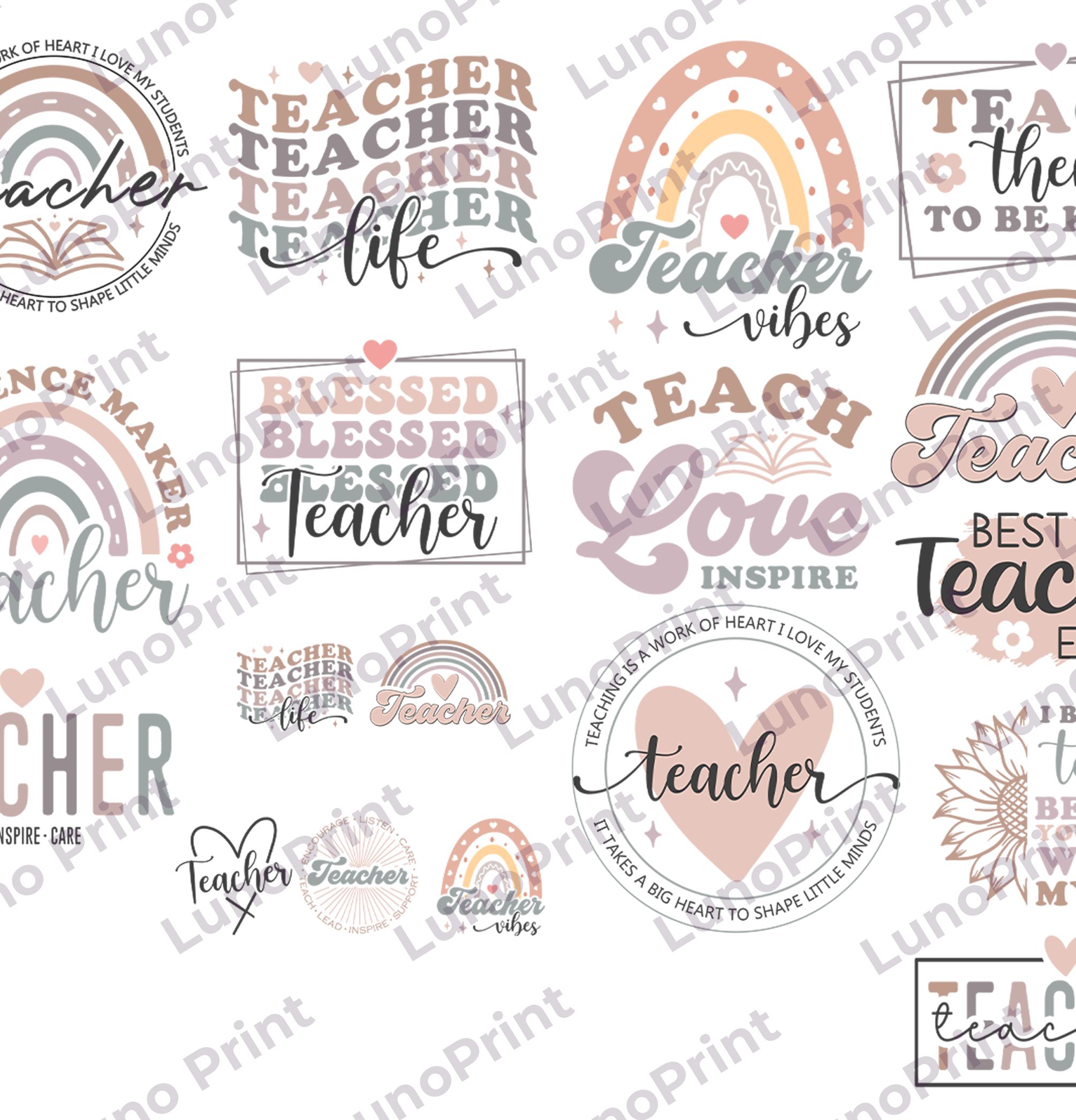 Teacher DTF Gang Sheet, 23x60 in. Ready to Press Heat transfers