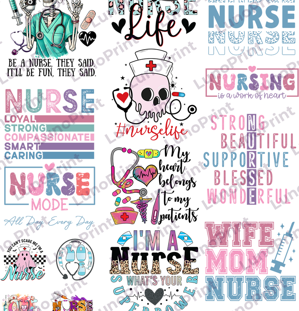 Nurse DTF Gang Sheet, 23x60 in. Ready to Press Heat transfers