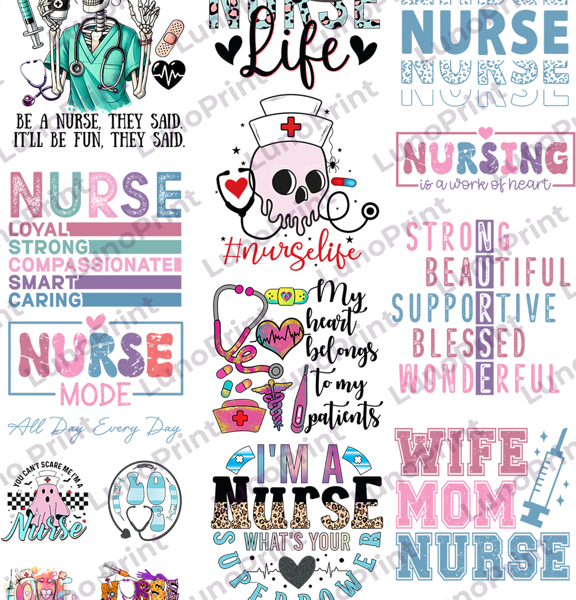 Nurse DTF Gang Sheet, 23x60 in. Ready to Press Heat transfers