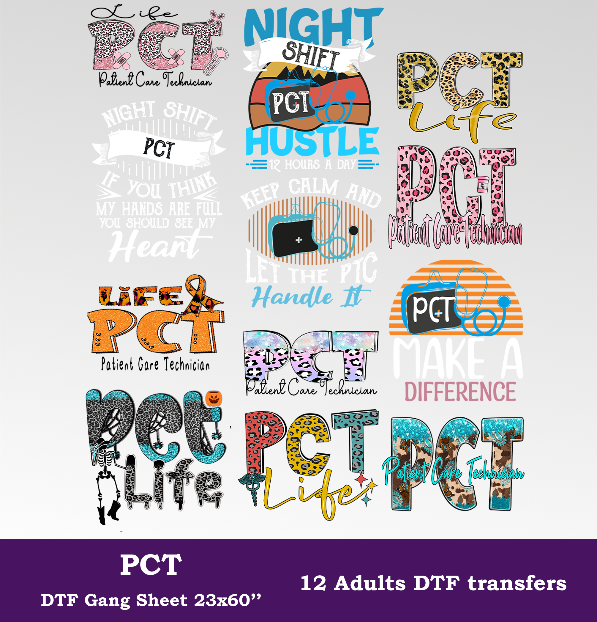 PCT DTF Gang Sheet, 23x60 in. Ready to Press Heat transfers
