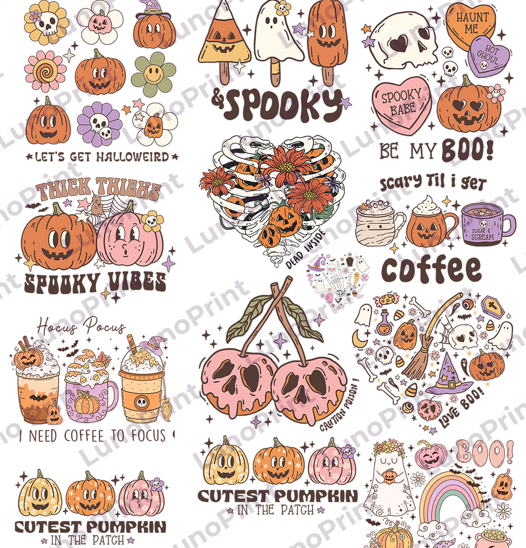 Halloween DTF Gang Sheet, 23x60 in. Ready to Press Spooky Heat transfers