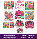 Camping Crew DTF Gang Sheet, 23x50 in. Cute Pink Camp Heat transfers