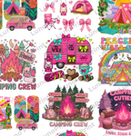 Camping Crew DTF Gang Sheet, 23x50 in. Cute Pink Camp Heat transfers