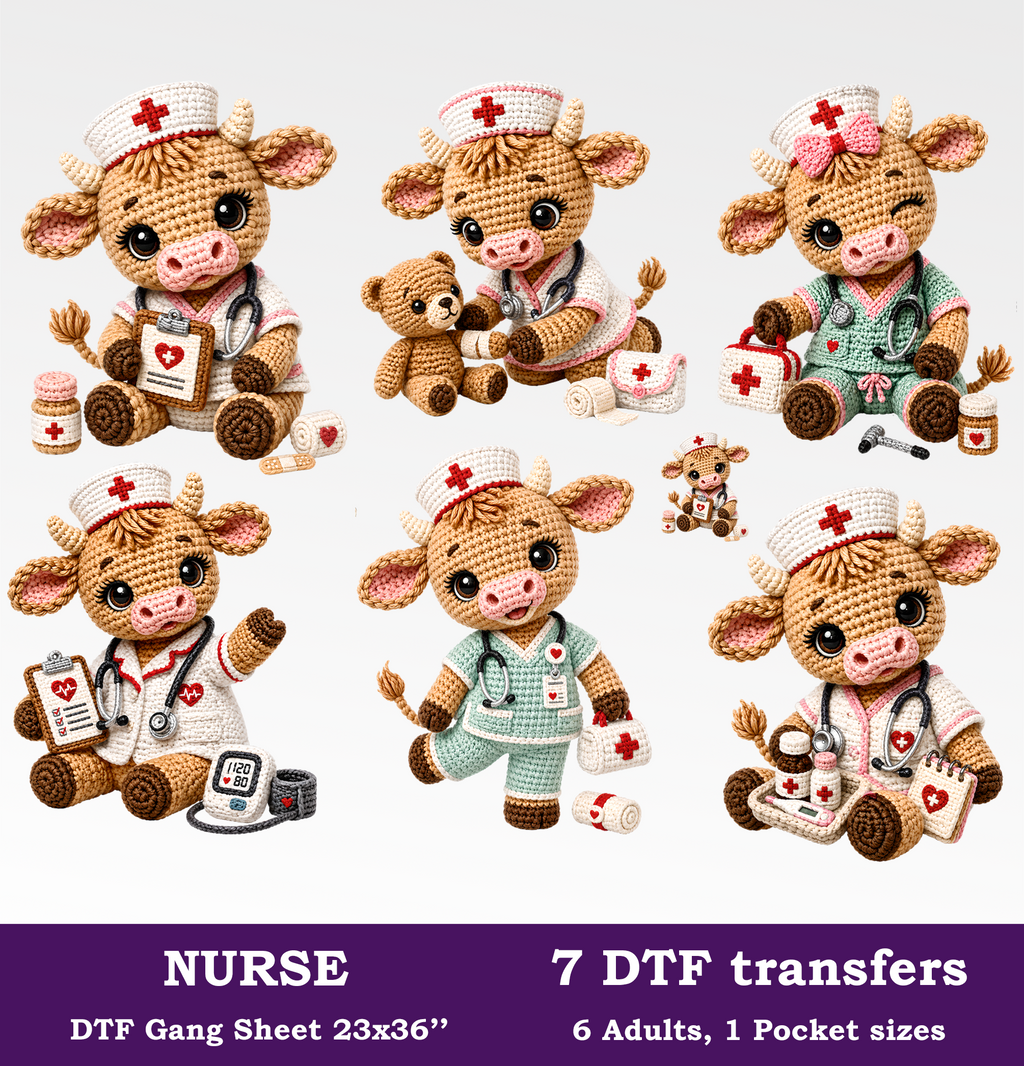 Nurse DTF Gang Sheet, 23x36 in. Ready to Press Heat transfers