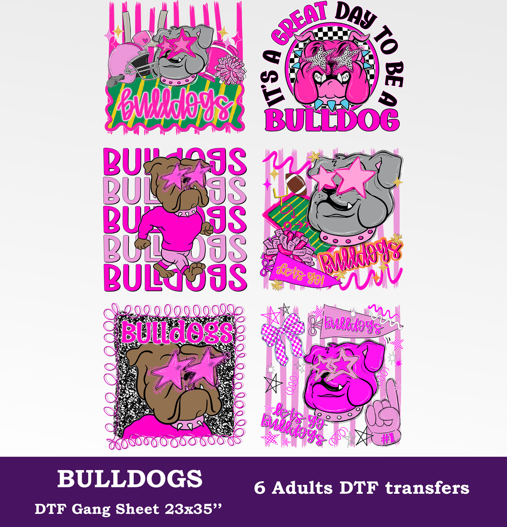Bulldogs Game Day DTF Gang Sheet, 23x35 in. Ready to Press Heat transfers