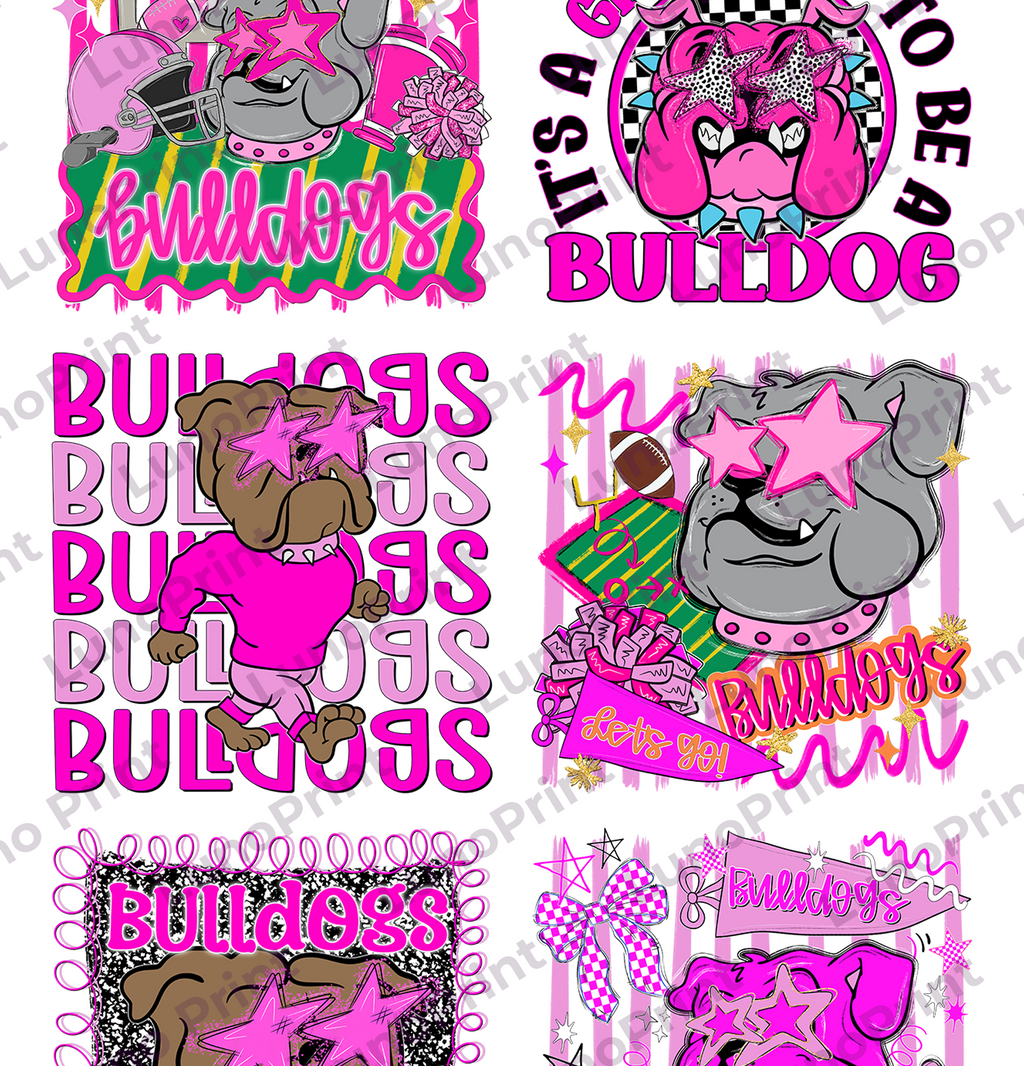Bulldogs Game Day DTF Gang Sheet, 23x35 in. Ready to Press Heat transfers