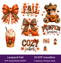 Leopard Fall DTF Gang Sheet, 23x30 in. Cute Ready to Press Heat transfers