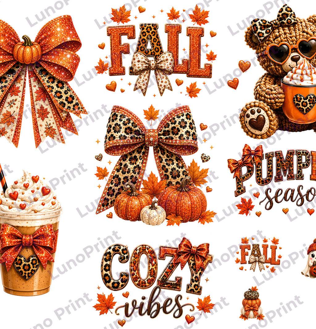 Leopard Fall DTF Gang Sheet, 23x30 in. Cute Ready to Press Heat transfers