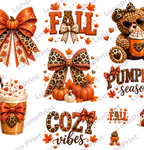Leopard Fall DTF Gang Sheet, 23x30 in. Cute Ready to Press Heat transfers