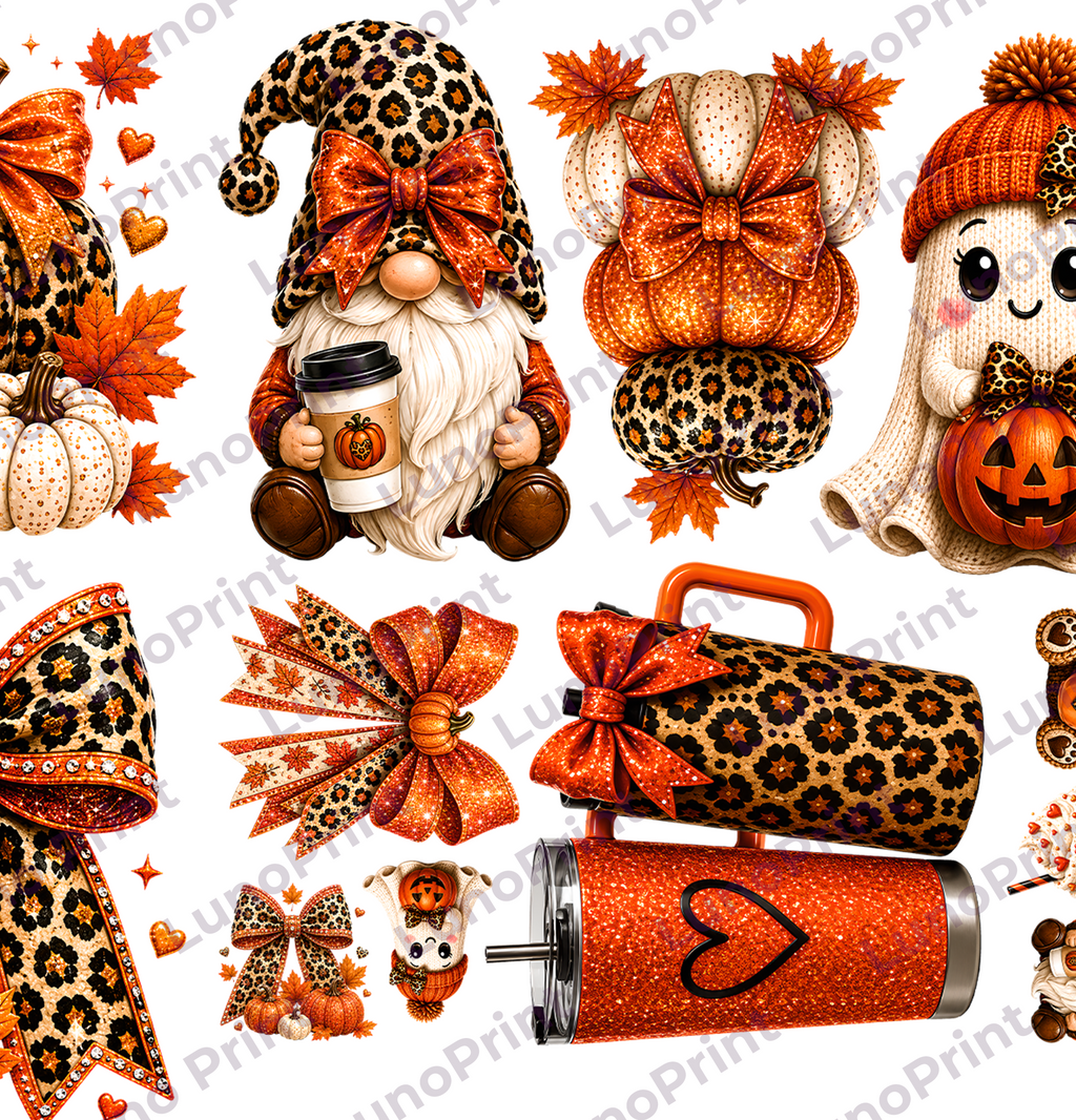Leopard Fall DTF Gang Sheet, 23x30 in. Cute Ready to Press Heat transfers