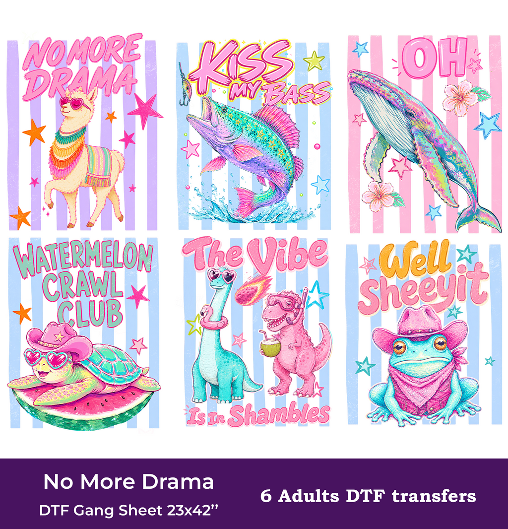 The Vibe. Summer DTF Gang Sheet, 23x42 in. Ready-to-press Heat transfers