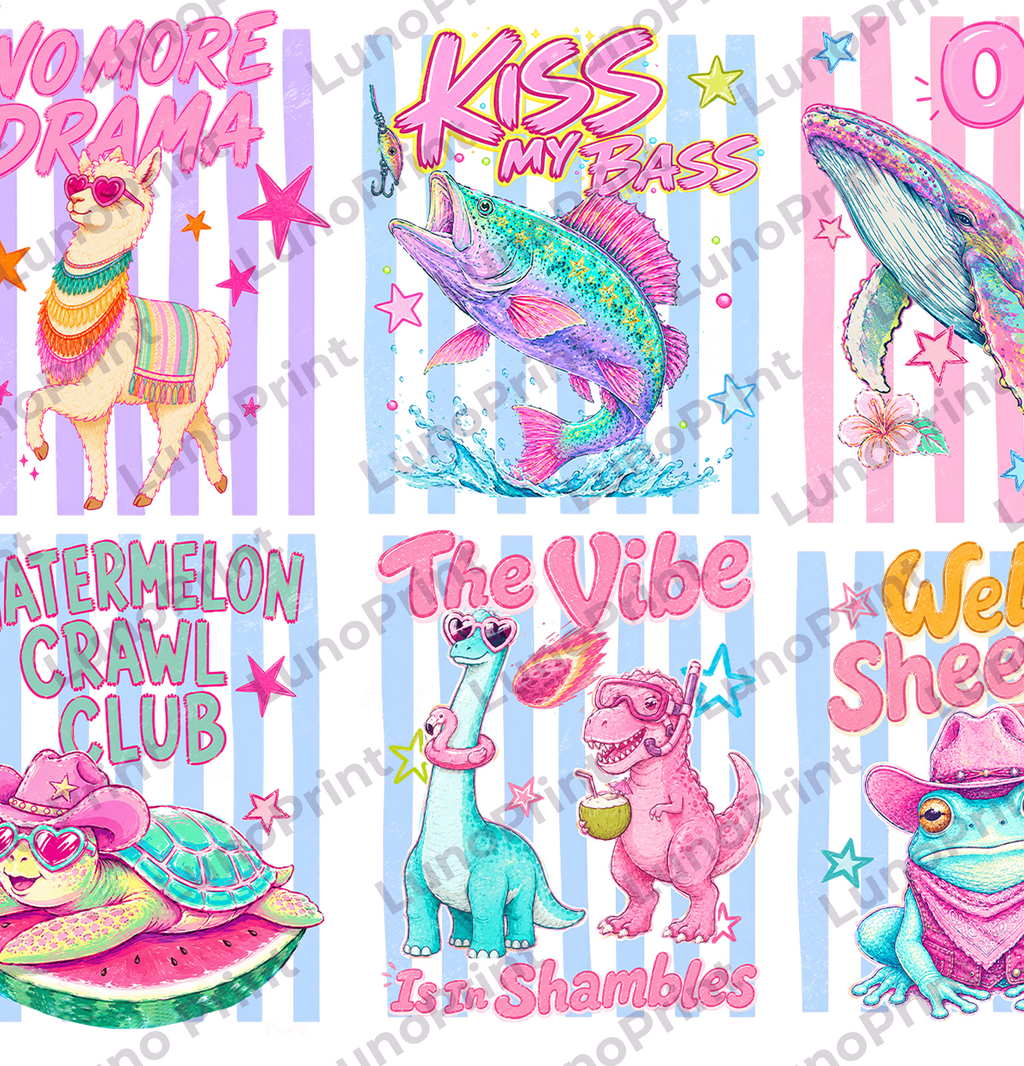 The Vibe. Summer DTF Gang Sheet, 23x42 in. Ready-to-press Heat transfers