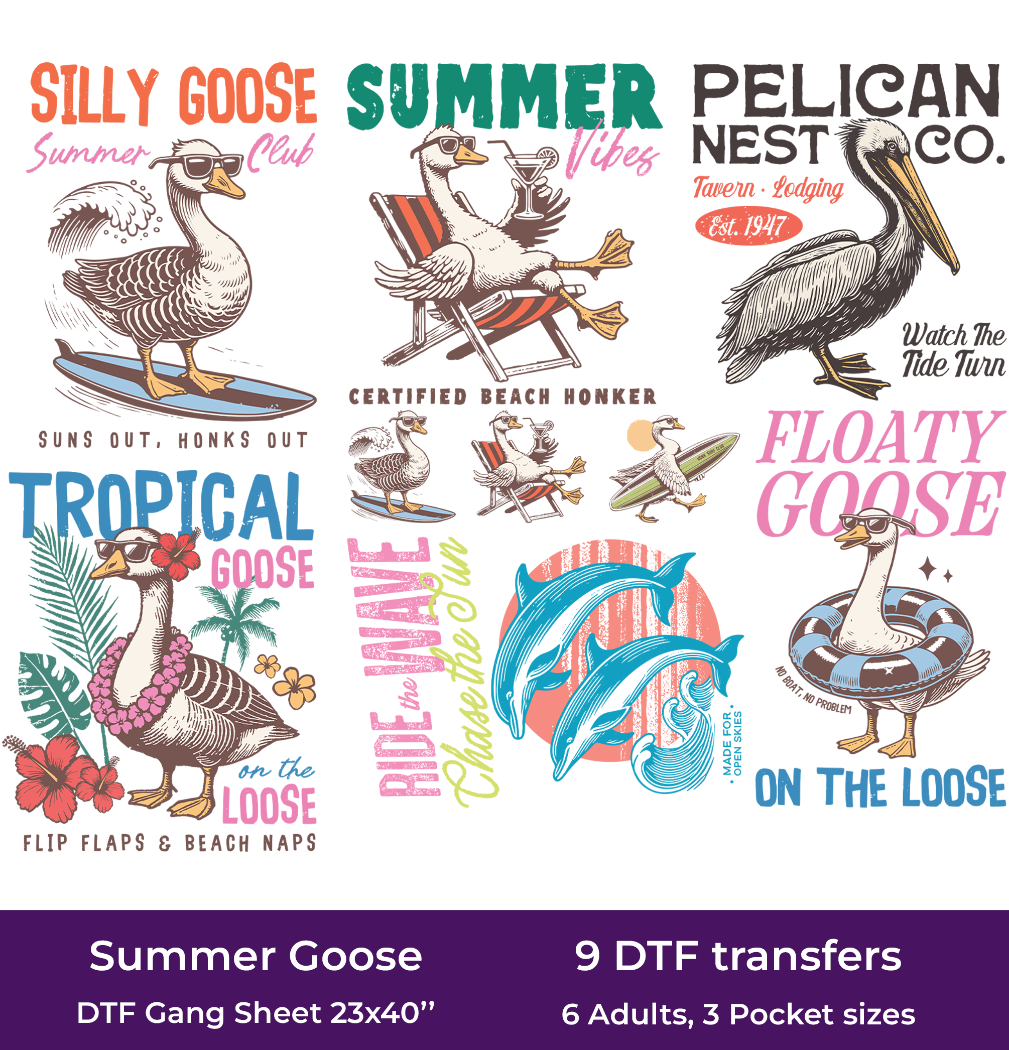 Summer Goose DTF Gang Sheet, 23x40 in. Ready-to-press Heat transfers