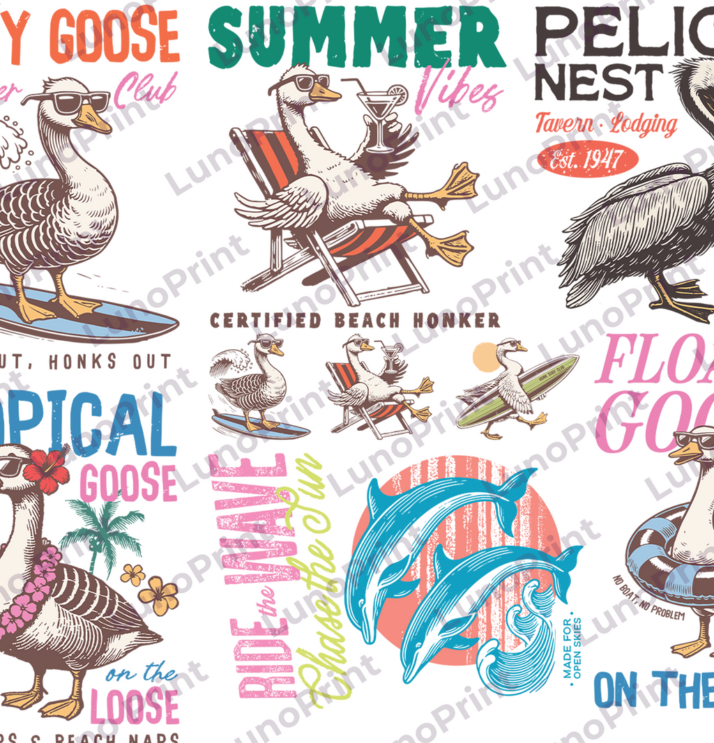 Summer Goose DTF Gang Sheet, 23x40 in. Ready-to-press Heat transfers