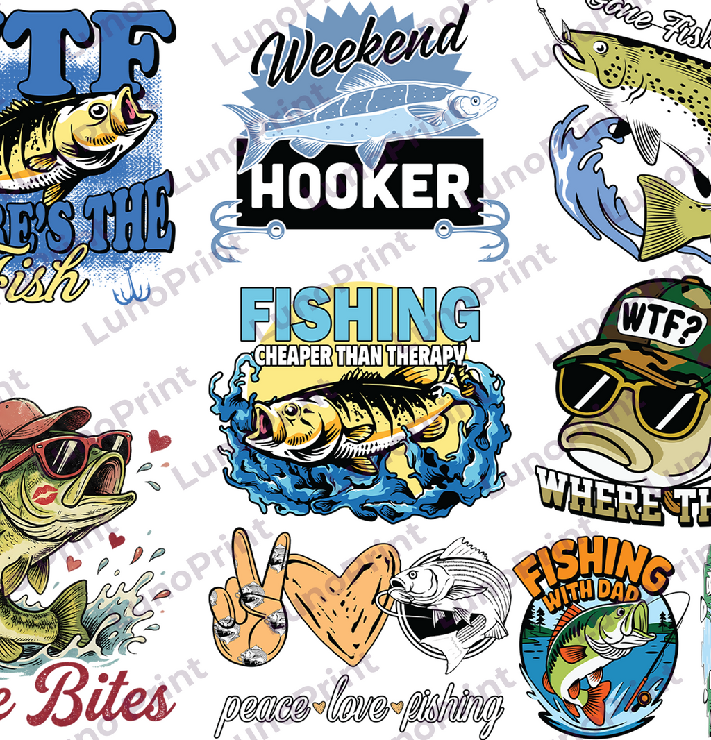 Fishing DTF Gang Sheet, 23x40 in. Ready-to-press Heat transfers