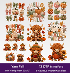 Faux Yarn Fall DTF Gang Sheet, 23x50 in. Cute Cows Heat transfers