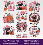 Pink Western Fall DTF Gang Sheet for Adults/Kids, 23x50/23x30 in. Cute Heat transfers