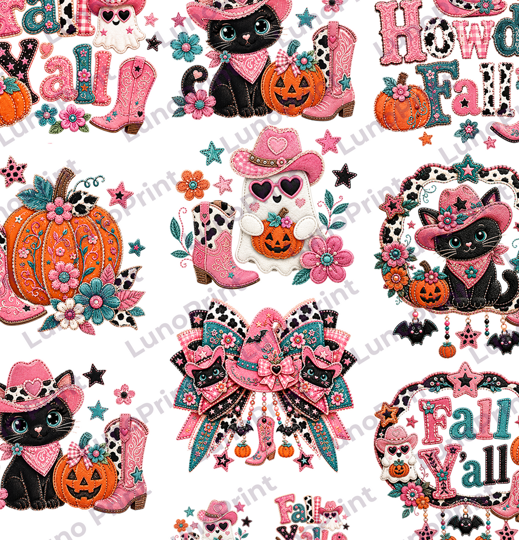 Pink Western Fall DTF Gang Sheet for Adults/Kids, 23x50/23x30 in. Cute Heat transfers