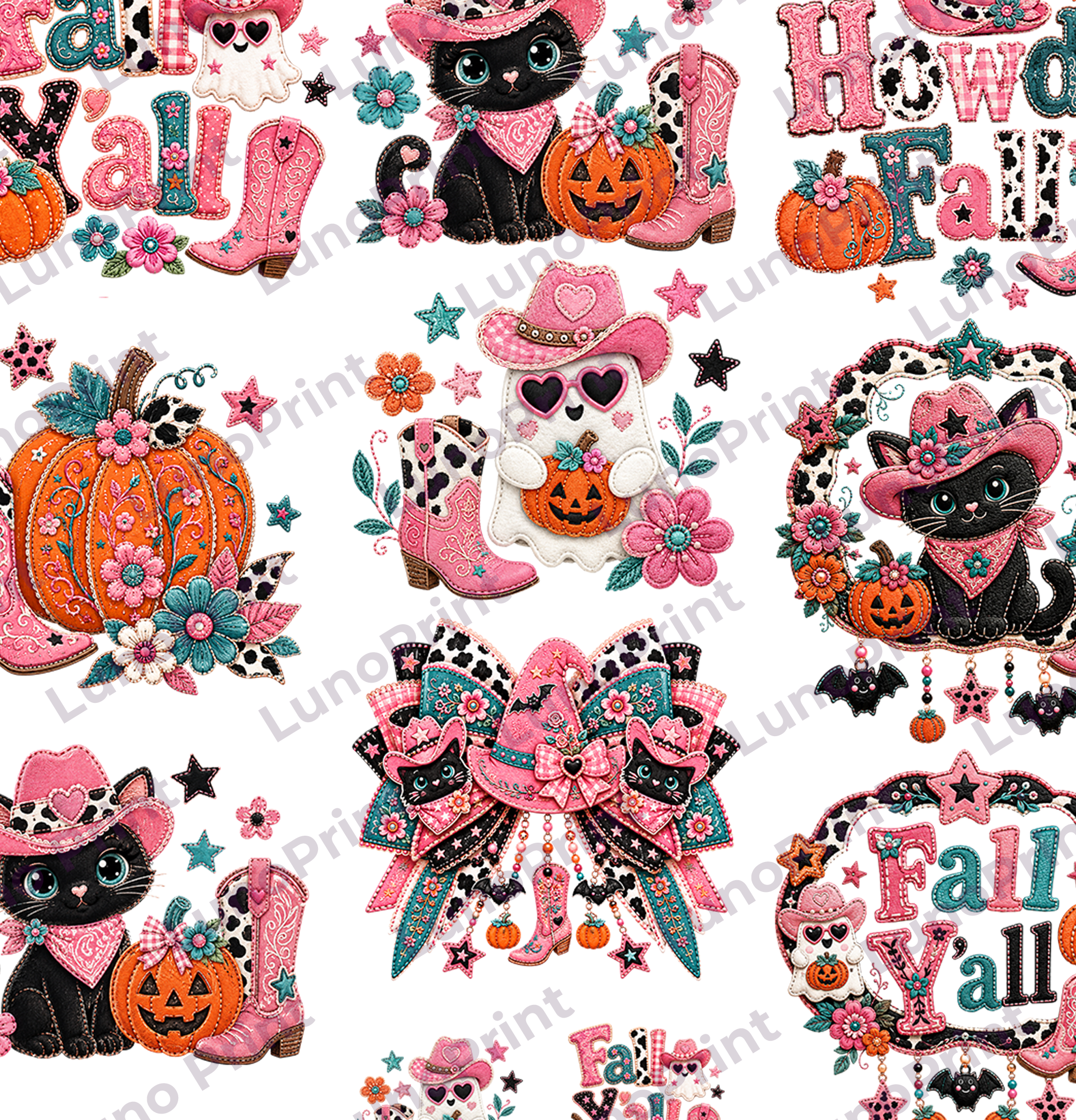 Pink Western Fall DTF Gang Sheet for Adults/Kids, 23x50/23x30 in. Cute Heat transfers