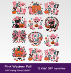 Pink Western Fall DTF Gang Sheet for Adults/Kids, 23x50/23x30 in. Cute Heat transfers