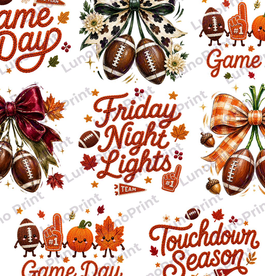 Faux Yarn Touchdown Season DTF Gang Sheet, 23x40 in. Game Day Ready-to-press Heat transfers