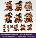 Halloween Crochet Cows DTF Gang Sheet, 23x50 in. Cute Cows Heat transfers