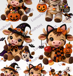 Halloween Crochet Cows DTF Gang Sheet, 23x50 in. Cute Cows Heat transfers