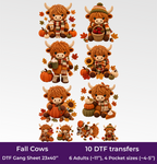 Fall Cows DTF Gang Sheet, 23x40 in. Faux Crochet Ready-to-press Heat transfers