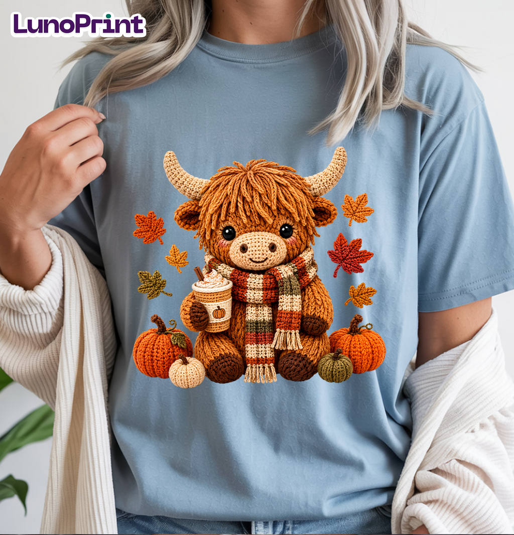 Fall Cows DTF Gang Sheet, 23x40 in. Faux Crochet Ready-to-press Heat transfers
