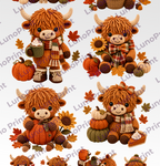 Fall Cows DTF Gang Sheet, 23x40 in. Faux Crochet Ready-to-press Heat transfers