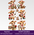 Teacher DTF Gang Sheet, 23x40 in. Crochet Cows Ready-to-press Heat transfers